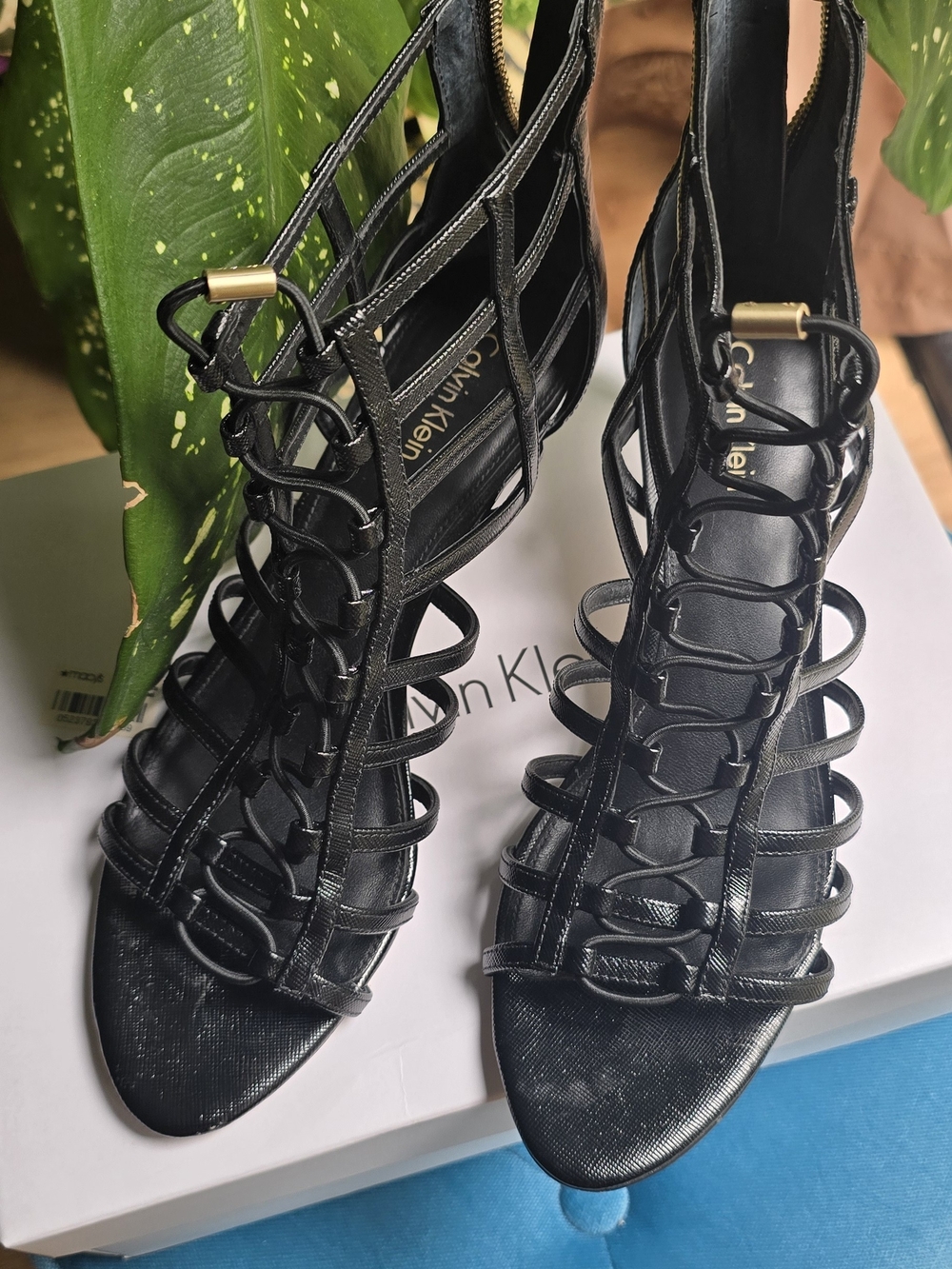 Calvin Klein Black Lace-Up Strappy High Heel Sandals